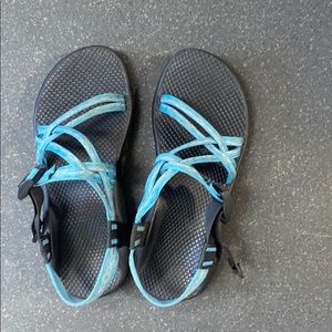 Blue strappy chacos size 8